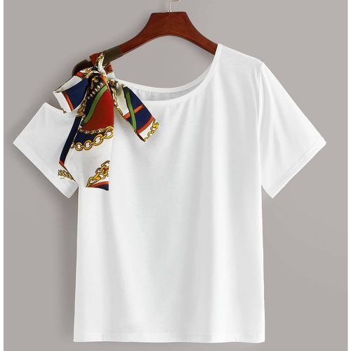 T-shirt à col asymétrique avec nœud - SHEIN - Modalova