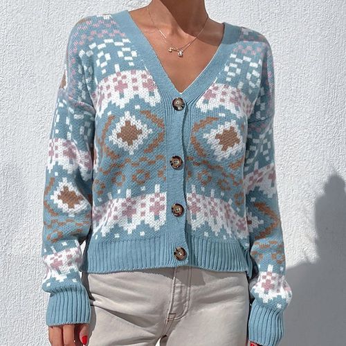 Cardigan à motif géométrique - SHEIN - Modalova