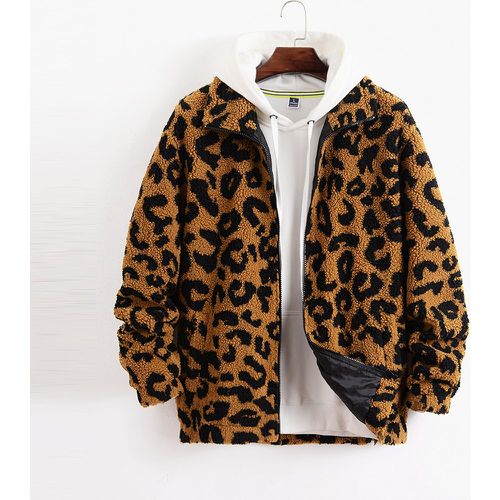 Veste duveteuse léopard zippé sans sweat-shirt à capuche - SHEIN - Modalova