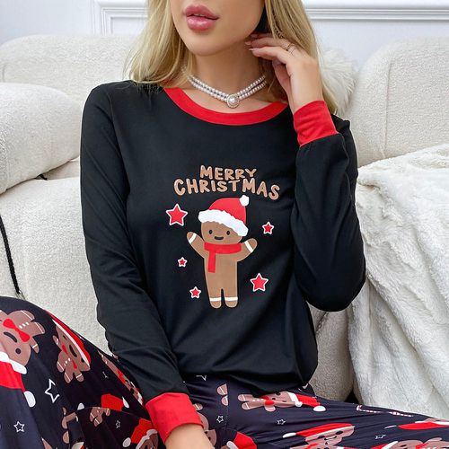 Ensemble de pyjama à imprimé Noël à bordure contrastante - SHEIN - Modalova