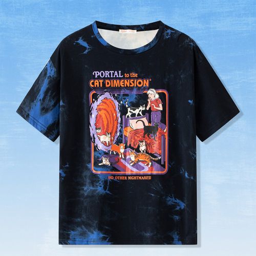 T-shirt tie dye à imprimé chat dessin animé & figure - SHEIN - Modalova