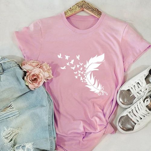 T-shirt avec imprimé papillon et plume - SHEIN - Modalova