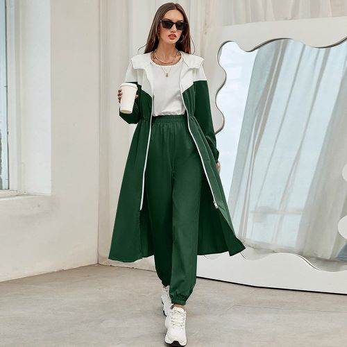Pantalon & Manteau à capuche à blocs de couleurs à poches - SHEIN - Modalova