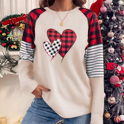 T-shirt à rayures à imprimé cœur manches raglan - SHEIN - Modalova