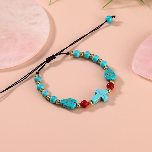 Bracelet perlé turquoise croisé & à détail feuille - SHEIN - Modalova