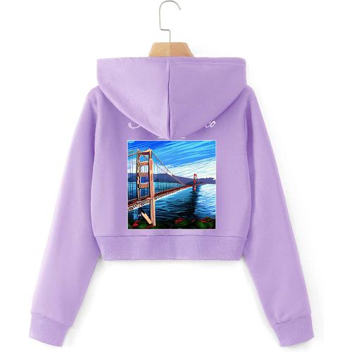 Sweat-shirt à capuche court à imprimé paysage à cordon à doublure thermique - SHEIN - Modalova