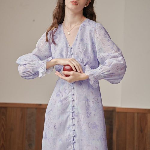 Robe à imprimé floral à bouton - SHEIN - Modalova