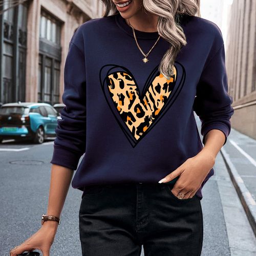 Sweat-shirt à motif cœur et léopard à doublure thermique - SHEIN - Modalova