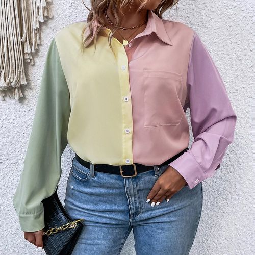 Chemise à blocs de couleurs patch à poche - SHEIN - Modalova