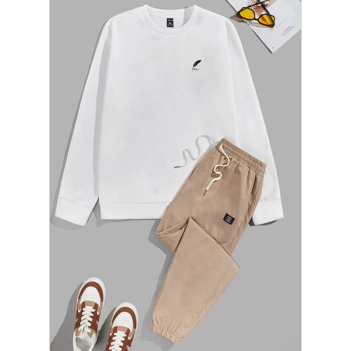 Sweat-shirt à imprimé plume & Pantalon à cordon - SHEIN - Modalova