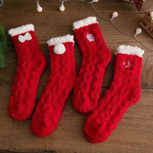 Paires Chaussettes Noël à nœud & à pompons duveteux - SHEIN - Modalova