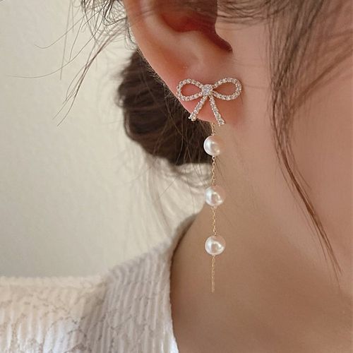 Boucles d'oreilles à strass à nœud & à fausse perle - SHEIN - Modalova