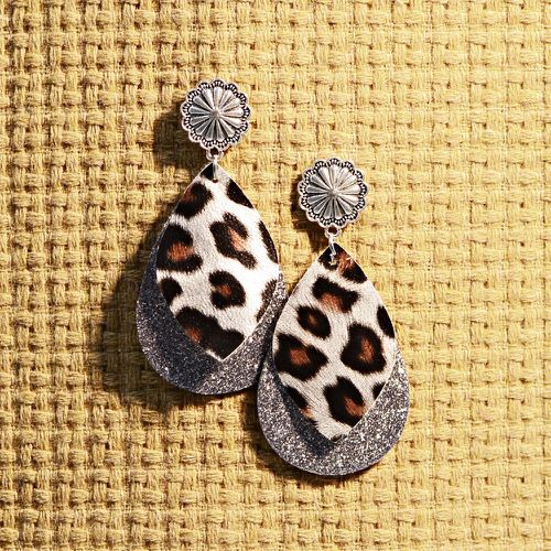 Boucles d'oreilles à design goutte d'eau à motif léopard scintillant - SHEIN - Modalova