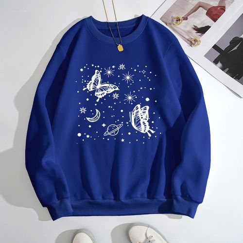 Sweat-shirt à imprimé papillon et lune à doublure thermique - SHEIN - Modalova