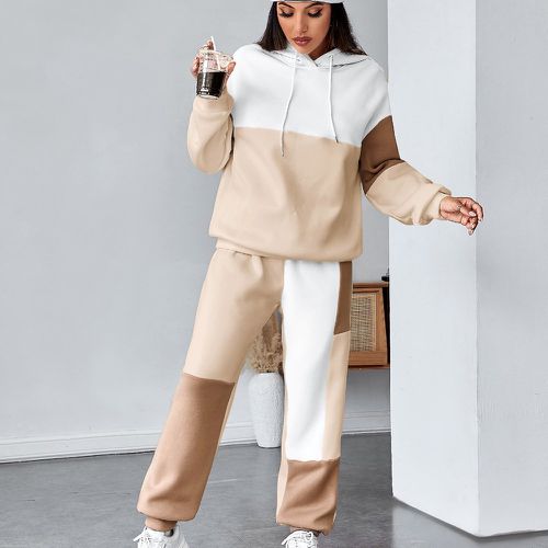 Pantalon de survêtement & sweat-shirt à capuche à blocs de couleurs à cordon - SHEIN - Modalova