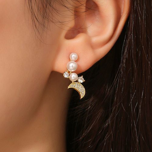Clips d'oreilles fausse perle & à strass à détail de lune - SHEIN - Modalova