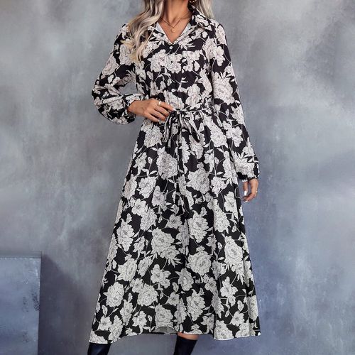 Robe chemise à imprimé floral manches bouffantes ceinturé - SHEIN - Modalova