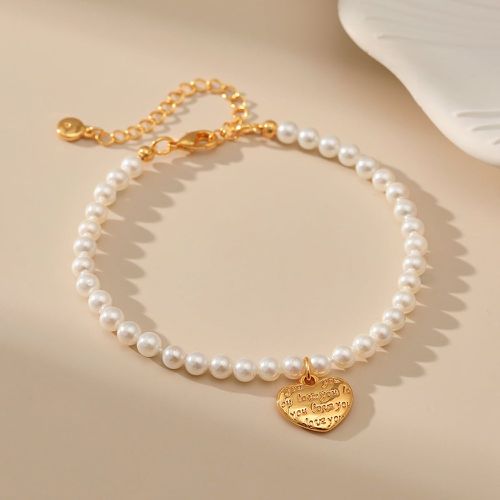 Bracelet slogan à breloque cœur avec fausses perles - SHEIN - Modalova