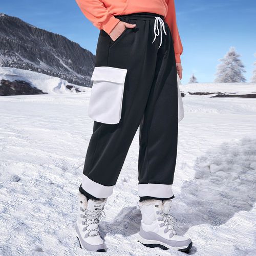 Pantalon de sport chauffant contrastant poche à rabat à cordon - SHEIN - Modalova
