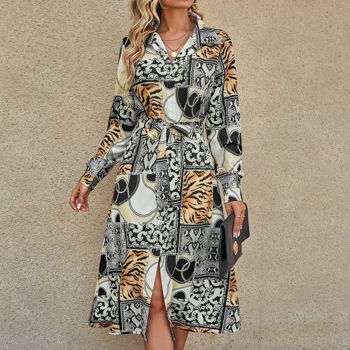 Robe chemise léopard ceinturé - SHEIN - Modalova