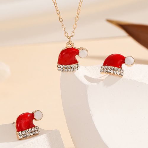 Noël à strass Chapeau Collier avec pendentif & Clous d'oreilles - SHEIN - Modalova