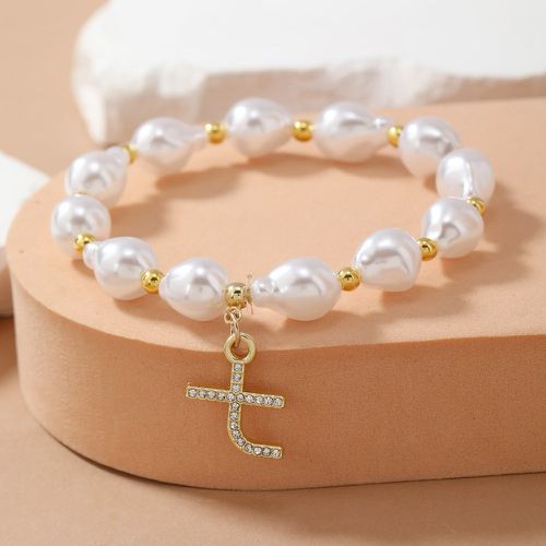 Bracelet perlé à fausse perle à strass à breloque lettre - SHEIN - Modalova
