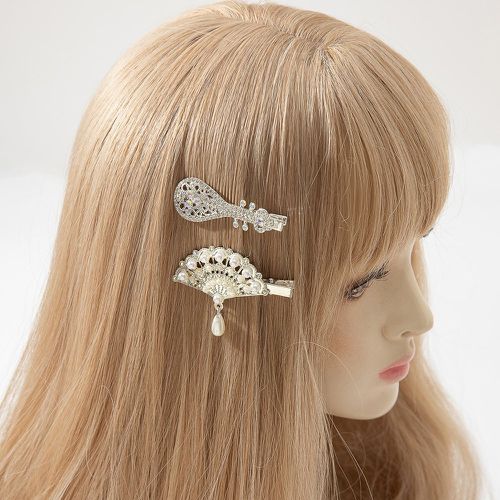Pièces Épingle à cheveux à strass & fausse perle à détail éventail - SHEIN - Modalova