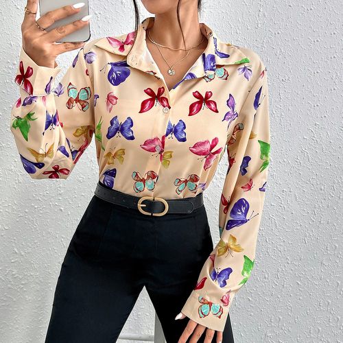 Chemise à imprimé papillon à bouton - SHEIN - Modalova