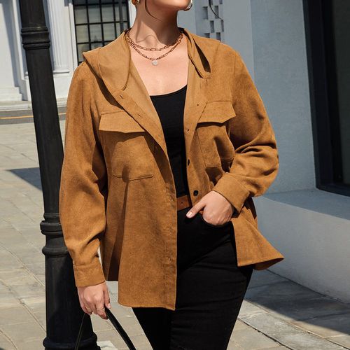 Chemise poche à rabat à capuche en velours côtelé - SHEIN - Modalova