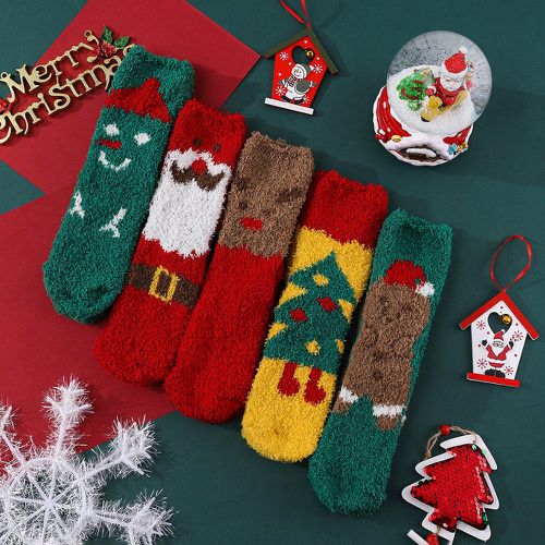 Paires Chaussettes duveteuses arbre de Noël & bonhomme de neige motif - SHEIN - Modalova