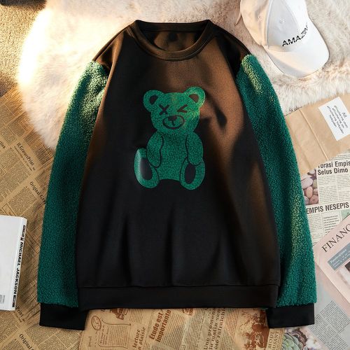 Sweat-shirt à motif d'ours à manches contrastantes - SHEIN - Modalova