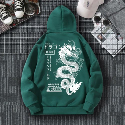 Sweat-shirt à capuche thermique dragon et lettres à cordon - SHEIN - Modalova