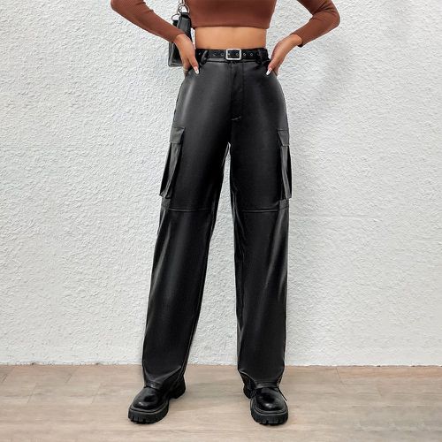 Pantalon poche à rabat en cuir PU (sans ceinture) - SHEIN - Modalova