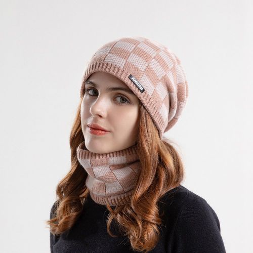 Bonnet en tricot à carreaux & Tour de cou - SHEIN - Modalova