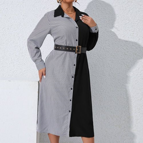 Robe chemise à rayures à blocs de couleurs (sans ceinture) - SHEIN - Modalova