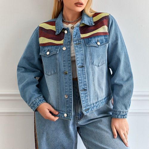 Veste en jean à blocs de couleurs à bouton - SHEIN - Modalova