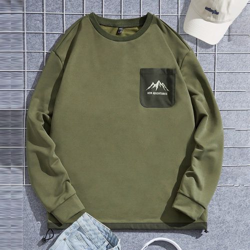 Sweat-shirt à motif montagne et lettre à patch à poche - SHEIN - Modalova