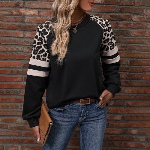 Sweat-shirt à léopard à rayures à manches raglan - SHEIN - Modalova