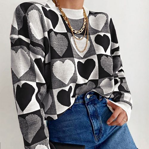 Pull avec motif cœur à liseré contrastant - SHEIN - Modalova