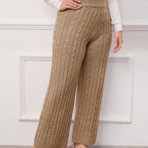 Pantalon unicolore en tricot torsadé - SHEIN - Modalova