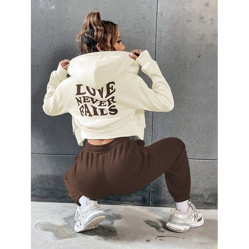 Pantalon de survêtement & sweat-shirt à capuche graphique de slogan zippé court à cordon - SHEIN - Modalova
