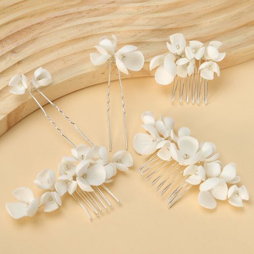 Pièces à fleur de mariée Épingle à cheveux & 3 pièces Peigne à cheveux - SHEIN - Modalova