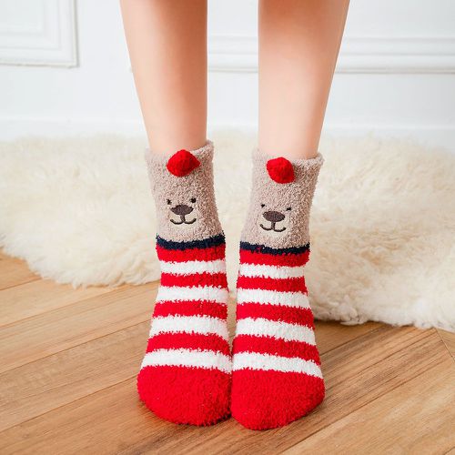 Chaussettes duveteuses Noël à broderie à rayures - SHEIN - Modalova