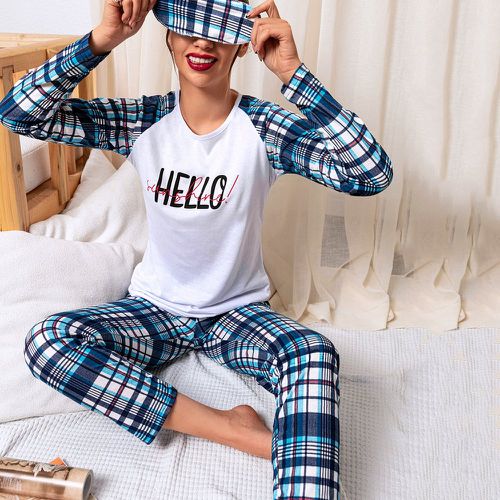 Ensemble de pyjama à carreaux & à lettres avec masque de sommeil - SHEIN - Modalova