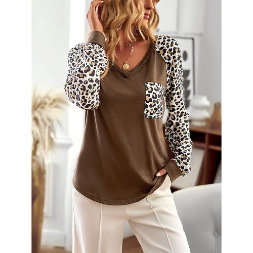 T-shirt léopard patch à poche manches raglan - SHEIN - Modalova