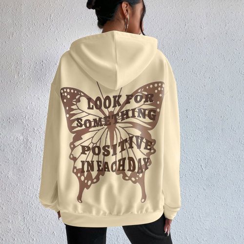 Sweat-shirt à capuche à motif slogan et papillon - SHEIN - Modalova