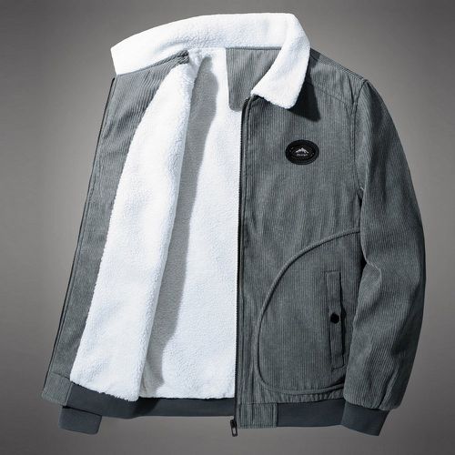 Manteau en velours côtelé à applique à doublure en tissu duveteux - SHEIN - Modalova