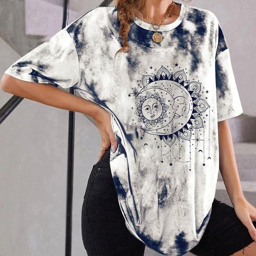 T-shirt à imprimé soleil et lune tie dye - SHEIN - Modalova