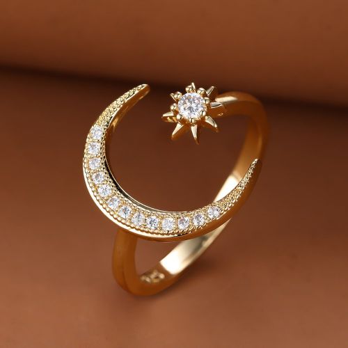 Bague ouverte à strass à détail étoile et lune - SHEIN - Modalova