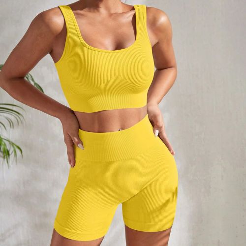 Ensemble sport de s en tricot côtelé à large tour de taille, tenue de gyms - SHEIN - Modalova
